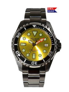 Del Mar Watch introduces the ultimate in professional-grade diving 500-Meter Premier Pro Dive Bright Yellow Dial with Stainless Steel Bracelet Band #50423.