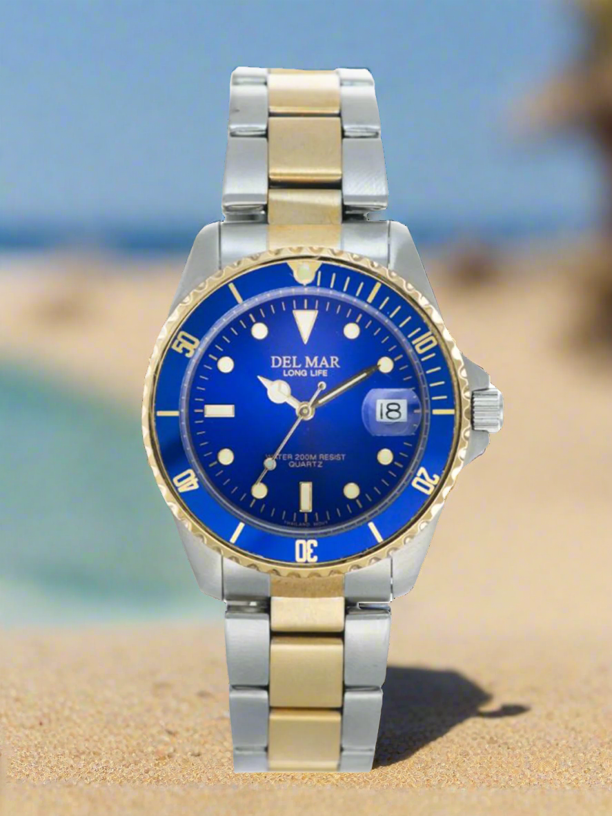 Del Mar Coronado His & Hers Blue Dial Two-Tone Watch Set | Classic Stainless Steel