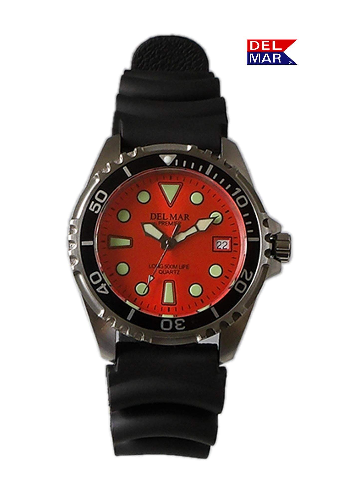 Del Mar Pro Dive 500M Orange Dial Watch – Black Strap. – Del Mar