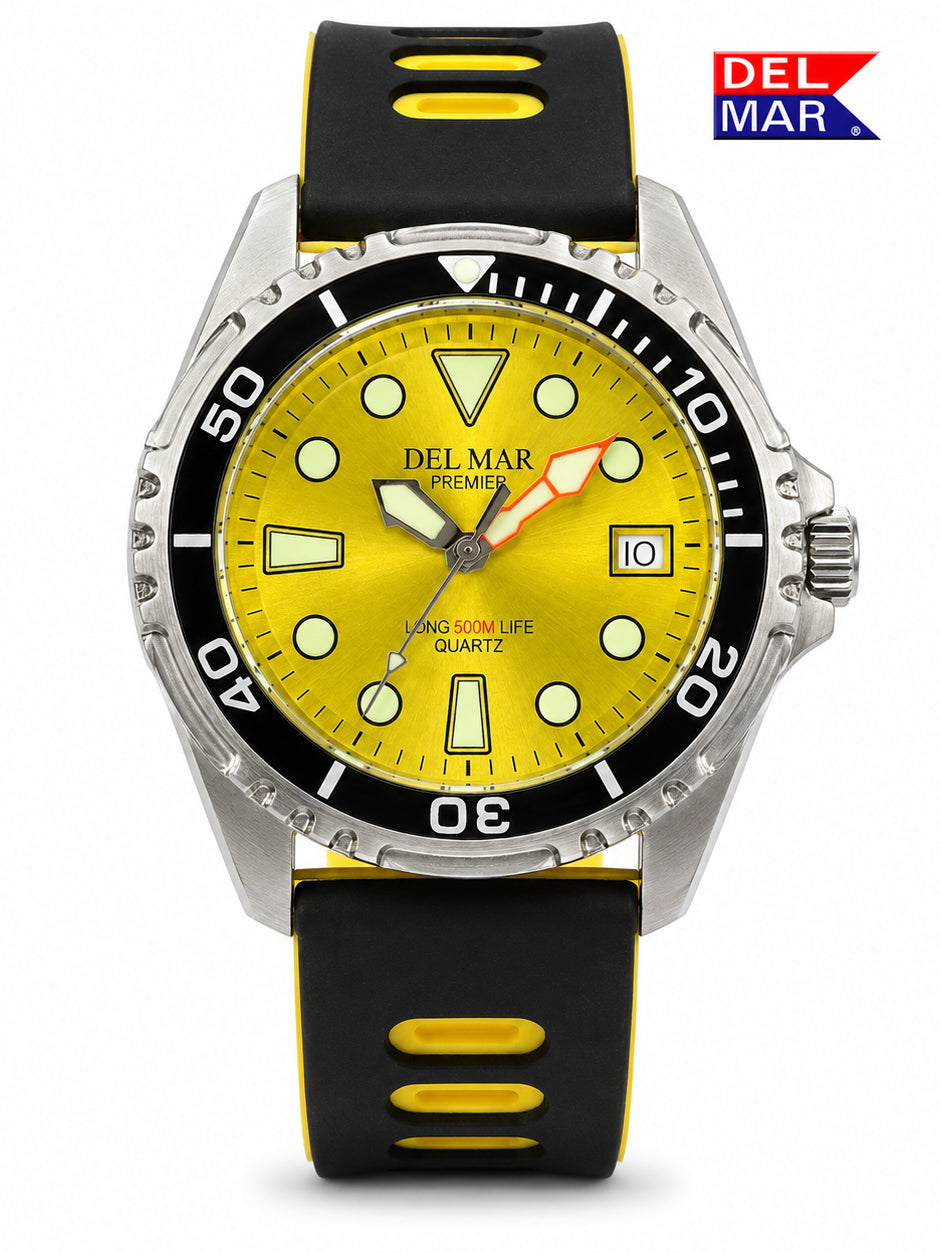 Del Mar Pro Dive 500M Yellow Dial Watch – Yellow Black Strap 