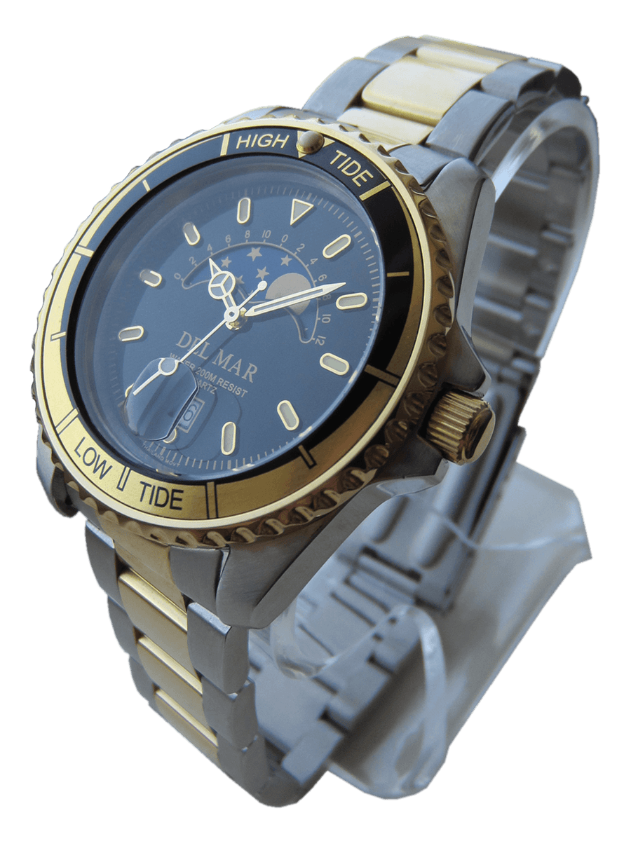 Black Face Nautical Analog Tide Watch Two-Tone Bracelet #50207