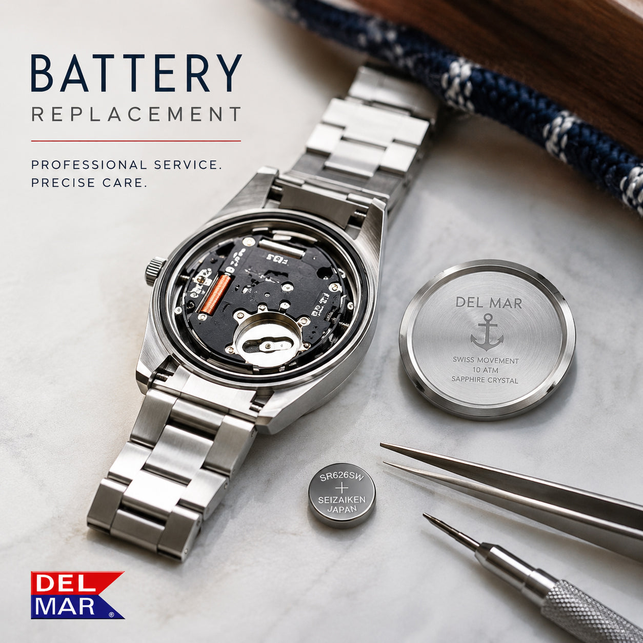 Keep your Del Mar watch running reliably with genuine replacement watch batteries.