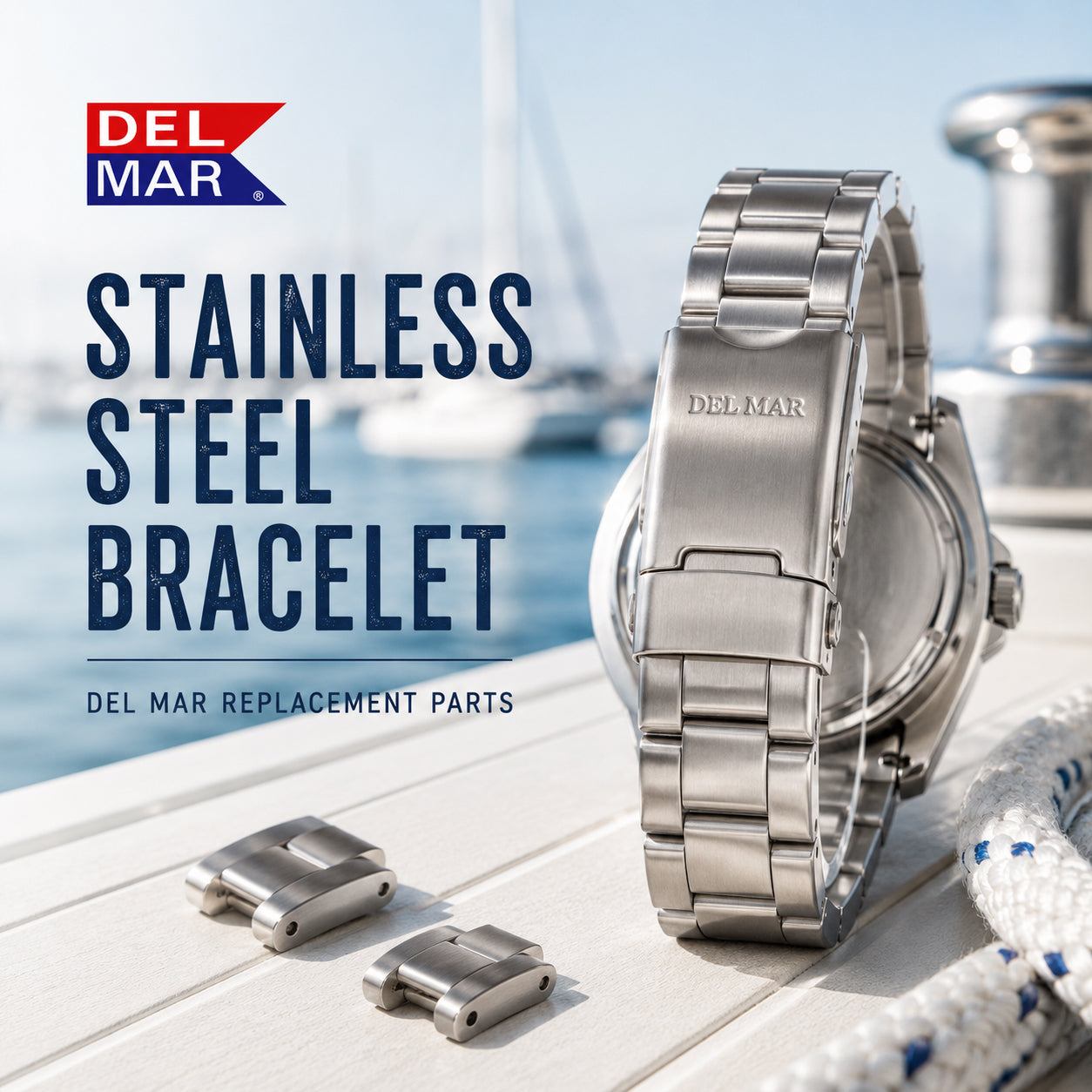Restore the look, fit, and feel of your Del Mar watch with a genuine stainless steel replacement bracelet.