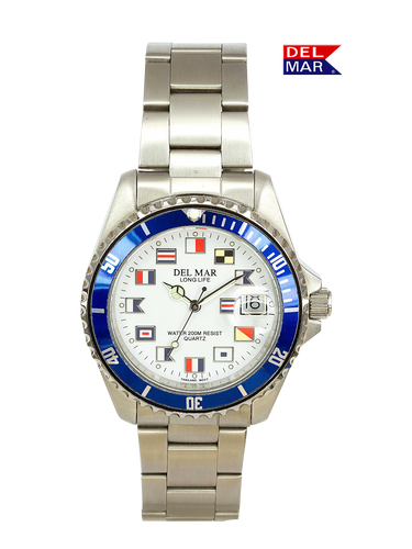 Men’s Long Life Classic Nautical Bracelet Blue Bezel SS Watch #50255