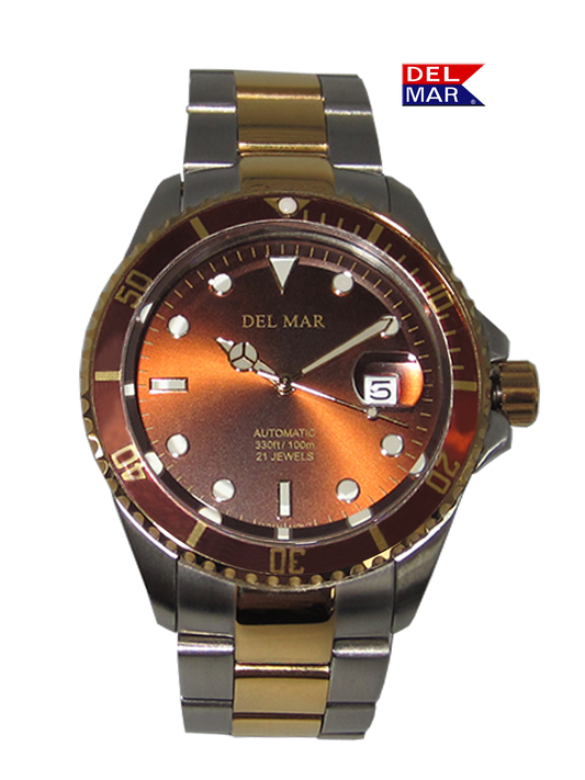 Del Mar Premier Watch remains consistently powered with a two-tone stainless steel band and blue face. Exquiste