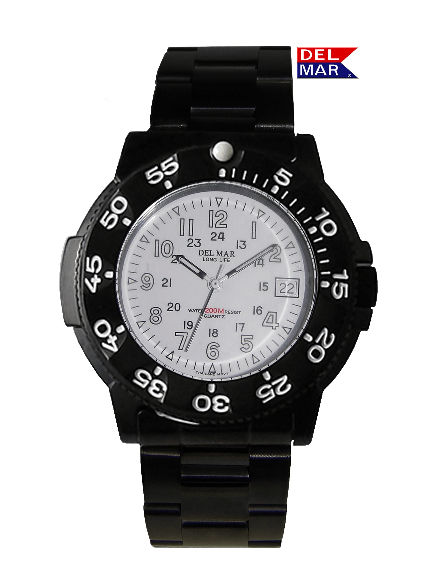 Men's Sand Key Dive 200M Watch – White Face & Black Metal Bracelet #50515