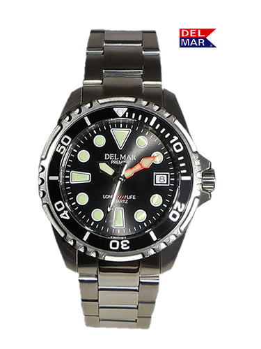 Discover the ultimate in professional-grade diving Del Mar Watch 500-Meter Premier Pro Dive Black Dial with Stainless Steel Bracelet Band.