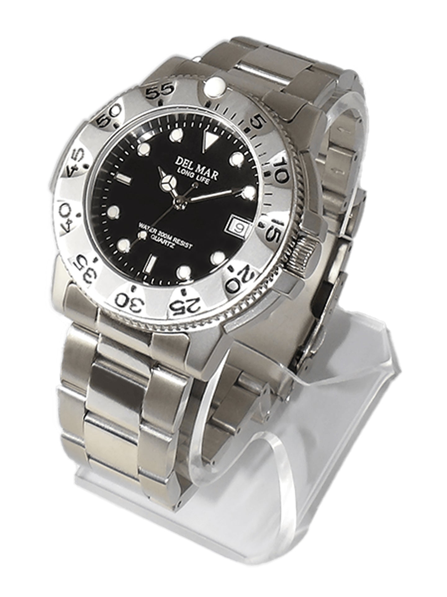 The Del Mar Sand Key 50523 is a fully stainless steel dive-style watch designed for everyday durability