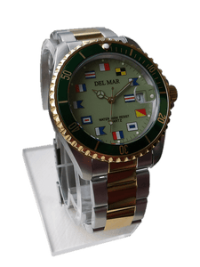 Men's Green Face Long Life Nautical Flag, Two-Tone Watch #50409