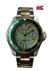 Del Mar Watches Men's Green Face Long Life Nautical Flag, Two-Tone Watch #50409