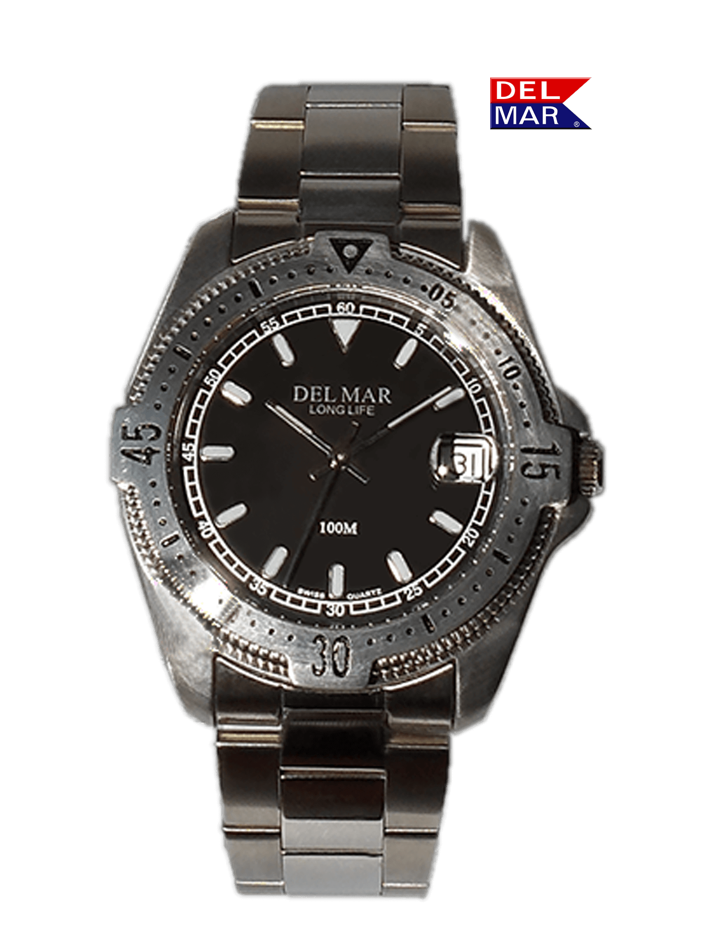 Del Mar Watches - Men's Classic Admiral Stainless Steel Black Dial Dress Watch #50275