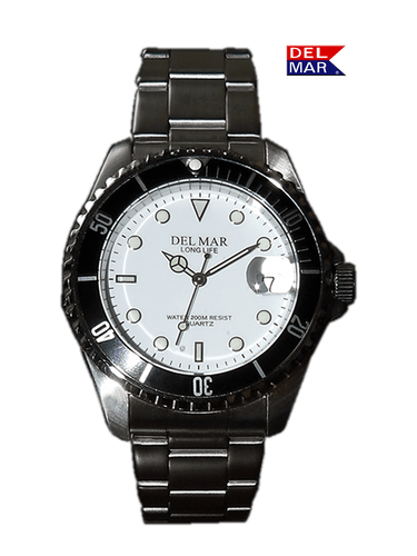 Del Mar Watches Men's Classic Coronado White Face & Black Bezel SS Watch #50405
