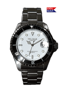 Del Mar Watches Men's Classic Coronado White Face & Black Bezel SS Watch #50405