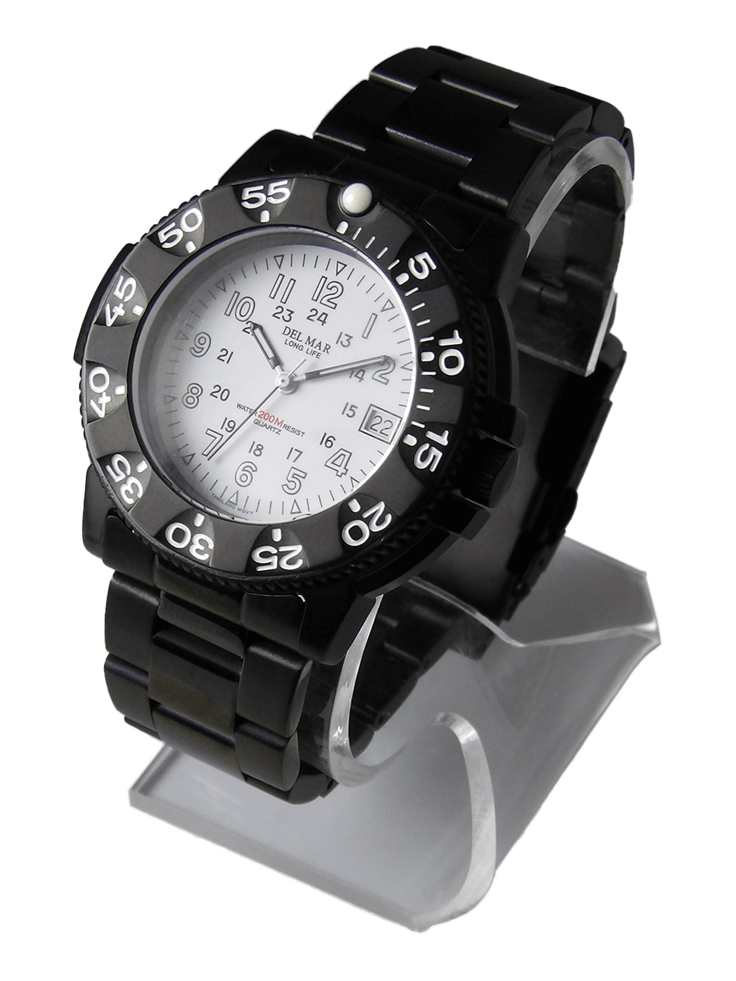 Men's Sand Key Dive 200M Watch – White Face & Black Metal Bracelet #50515