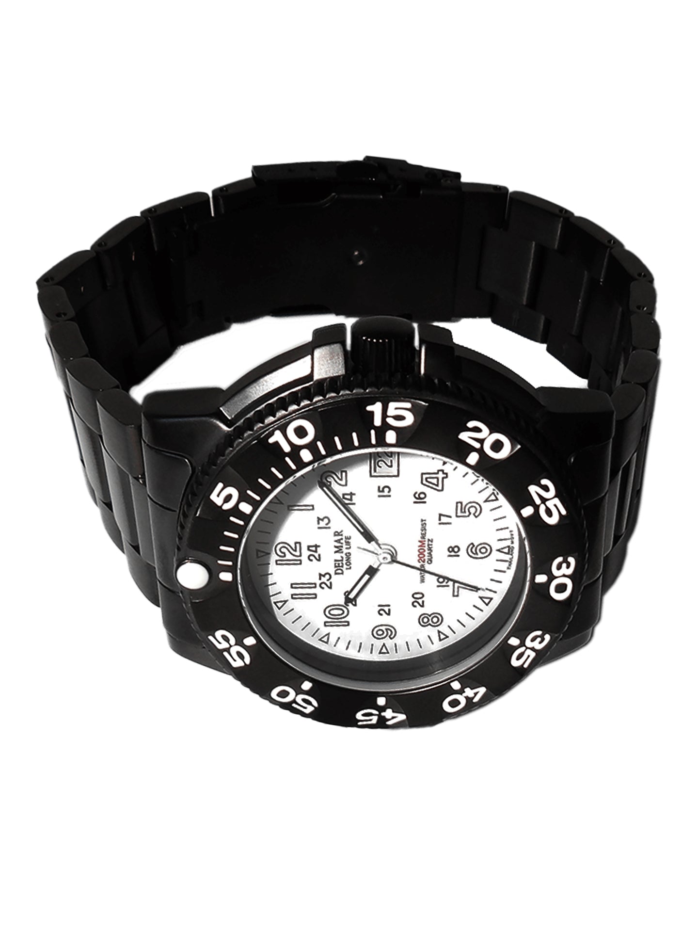Men's Sand Key Dive 200M Watch – White Face & Black Metal Bracelet #50515