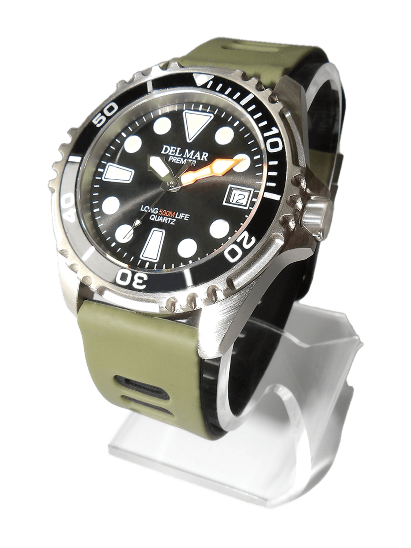 Del Mar Pro Dive 500M – Black Dial / Khaki Sport Strap #50245