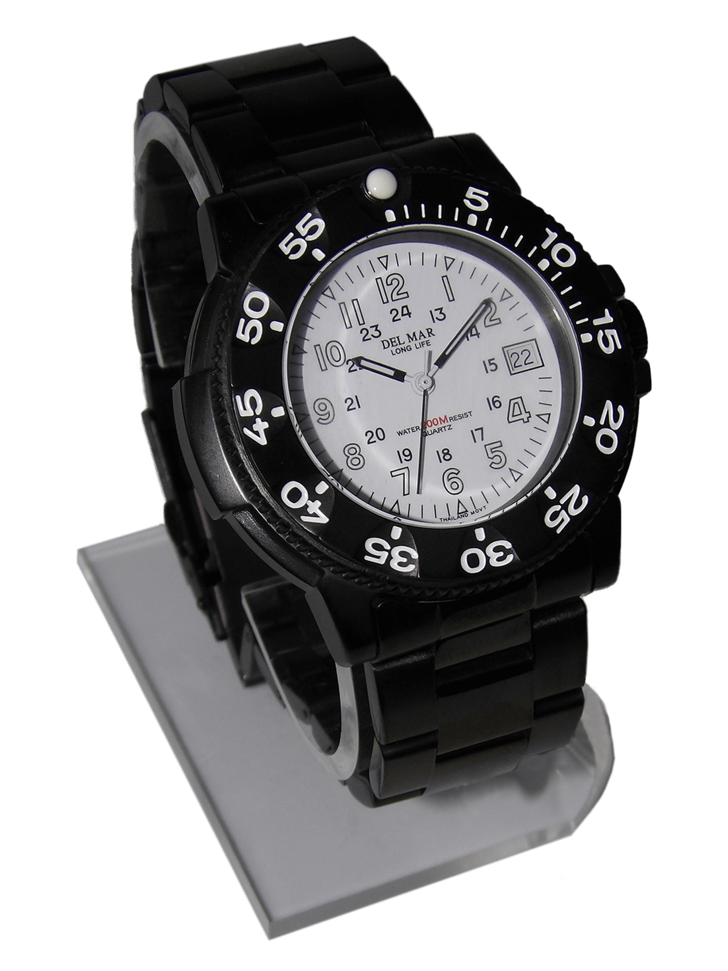 Men's Sand Key Dive 200M Watch – White Face & Black Metal Bracelet #50515