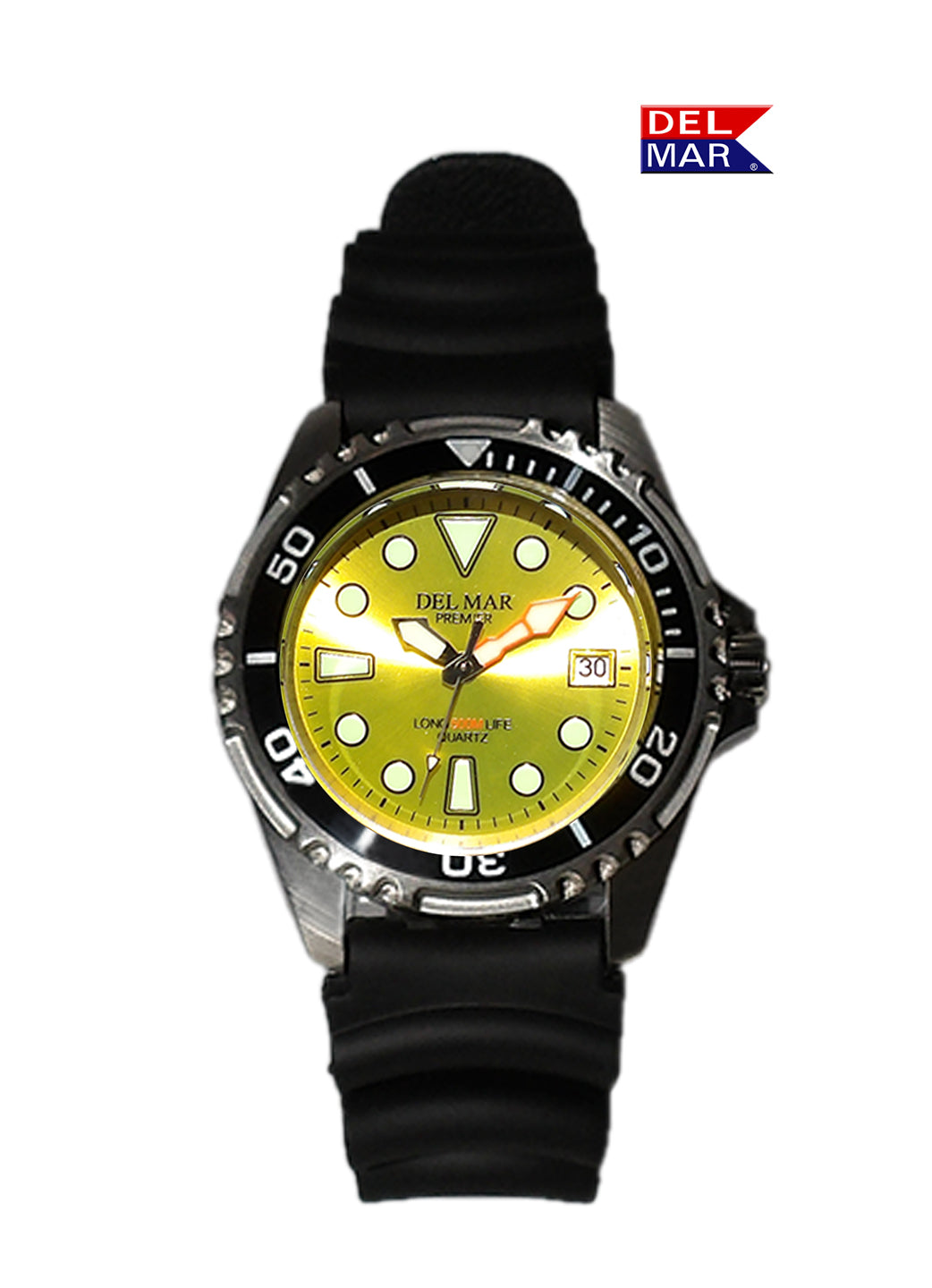 Del Mar Pro Dive 500M yellow dial black strap dive watch