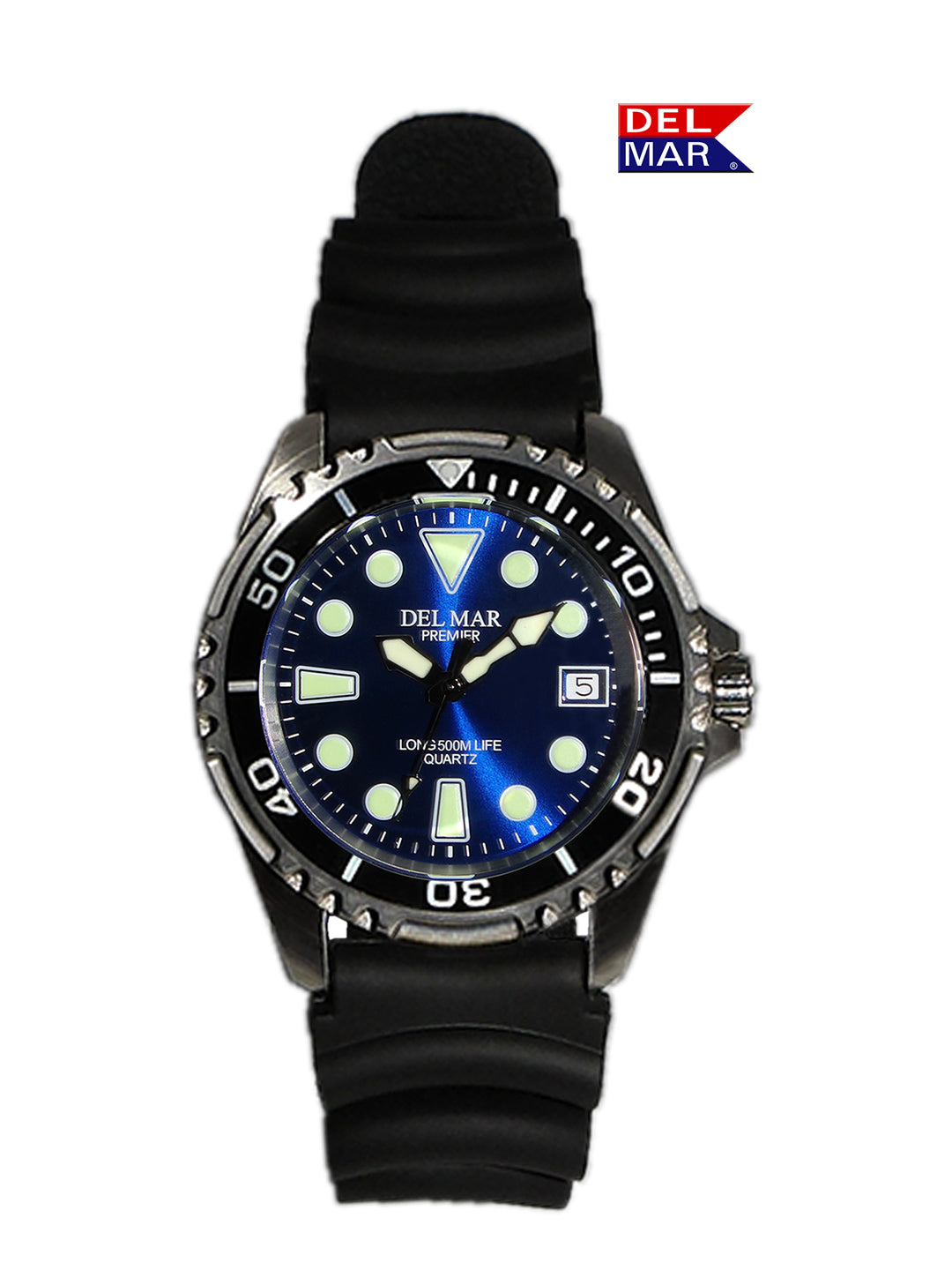 Del Mar Pro Dive 500M blue dial black strap dive watch
