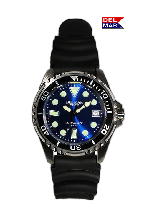 Del Mar Pro Dive 500M blue dial black strap dive watch