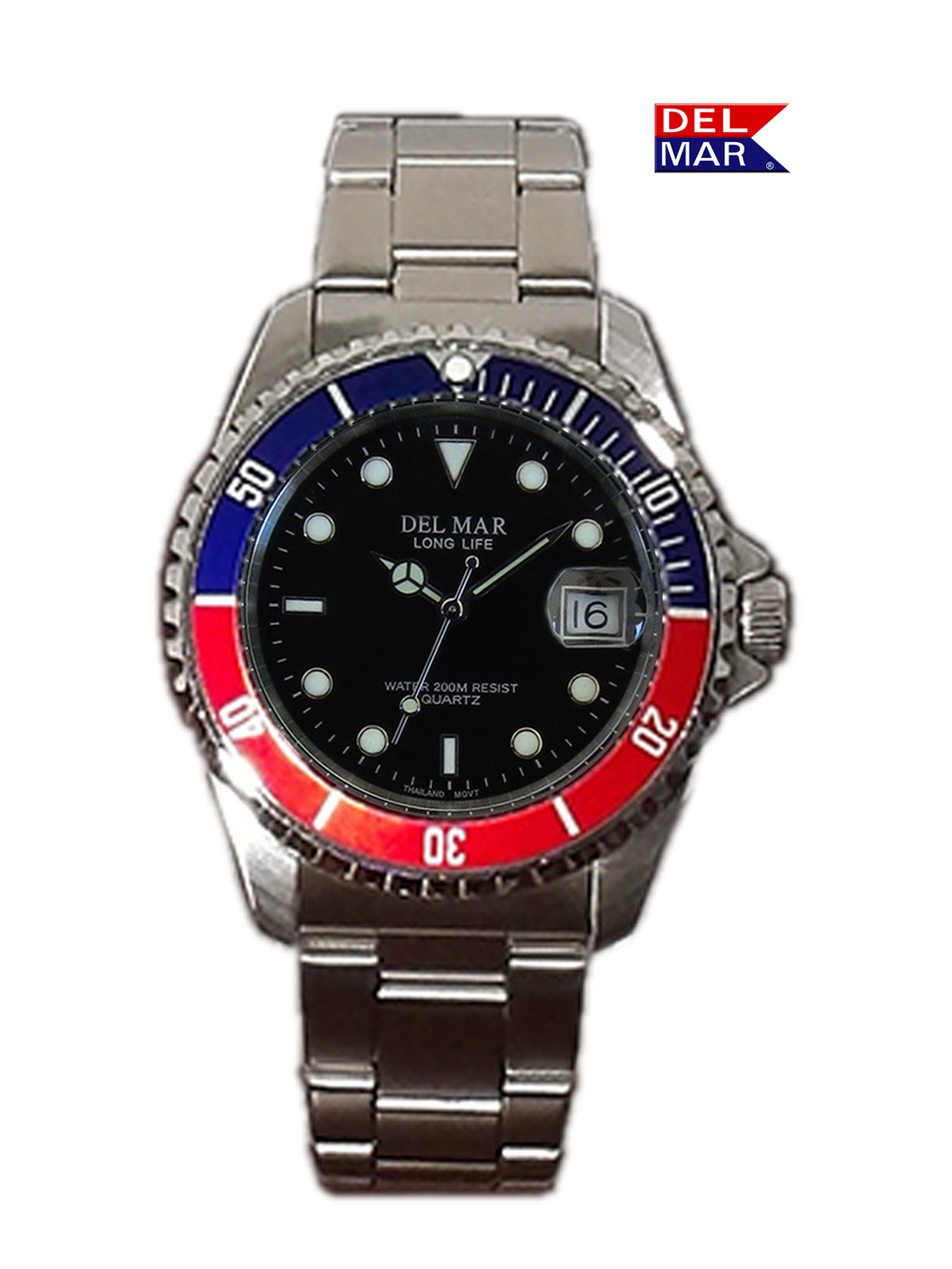 Del Mar Watches Men's Classic Coronado Black Face, Blue & Red Bezel Watch #50127