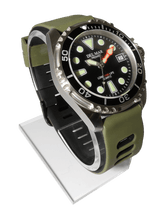 500 Meter Premier Pro Dive Watch #50425 - Black Dial, Khaki Green Band