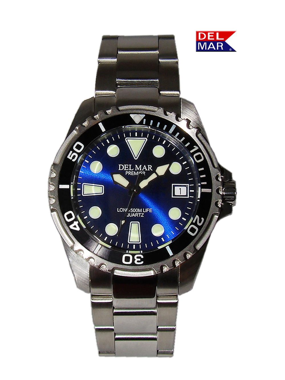 Del Mar Watch introduces the ultimate in professional-grade diving 500-Meter Premier Pro Dive Blue Dial with Stainless Steel Bracelet Band.