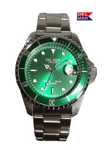 Del Mar Watches Men's Long Life Classic Coronado Green Face & Bezel SS Watch #50375