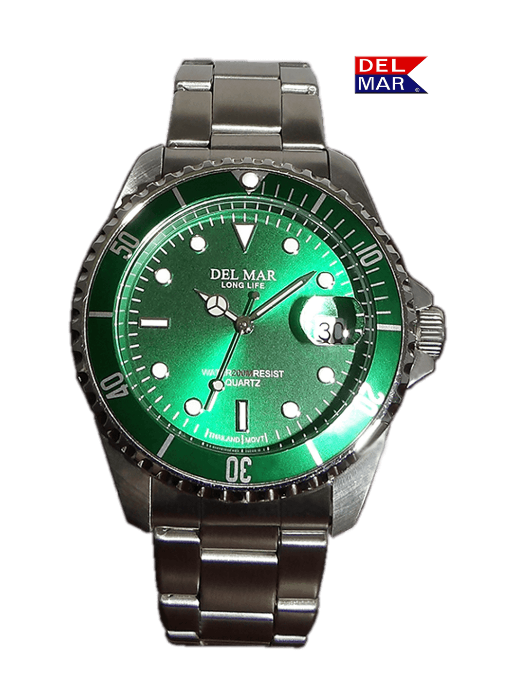 Del Mar Watches Men's Long Life Classic Coronado Green Face & Bezel SS Watch #50375