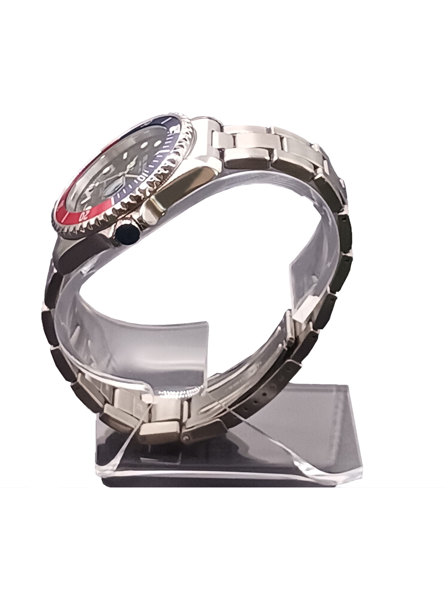 Del Mar Coronado Black Dial Red & Black Bezel Watch 50125 | Stainless Steel