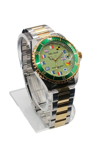 Men's Green Face Long Life Nautical Flag, Two-Tone Watch #50409