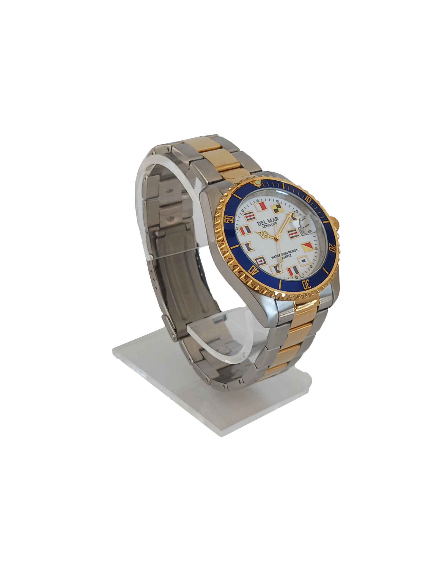 Two tone nautical flag watch blue bezel stainless steel
