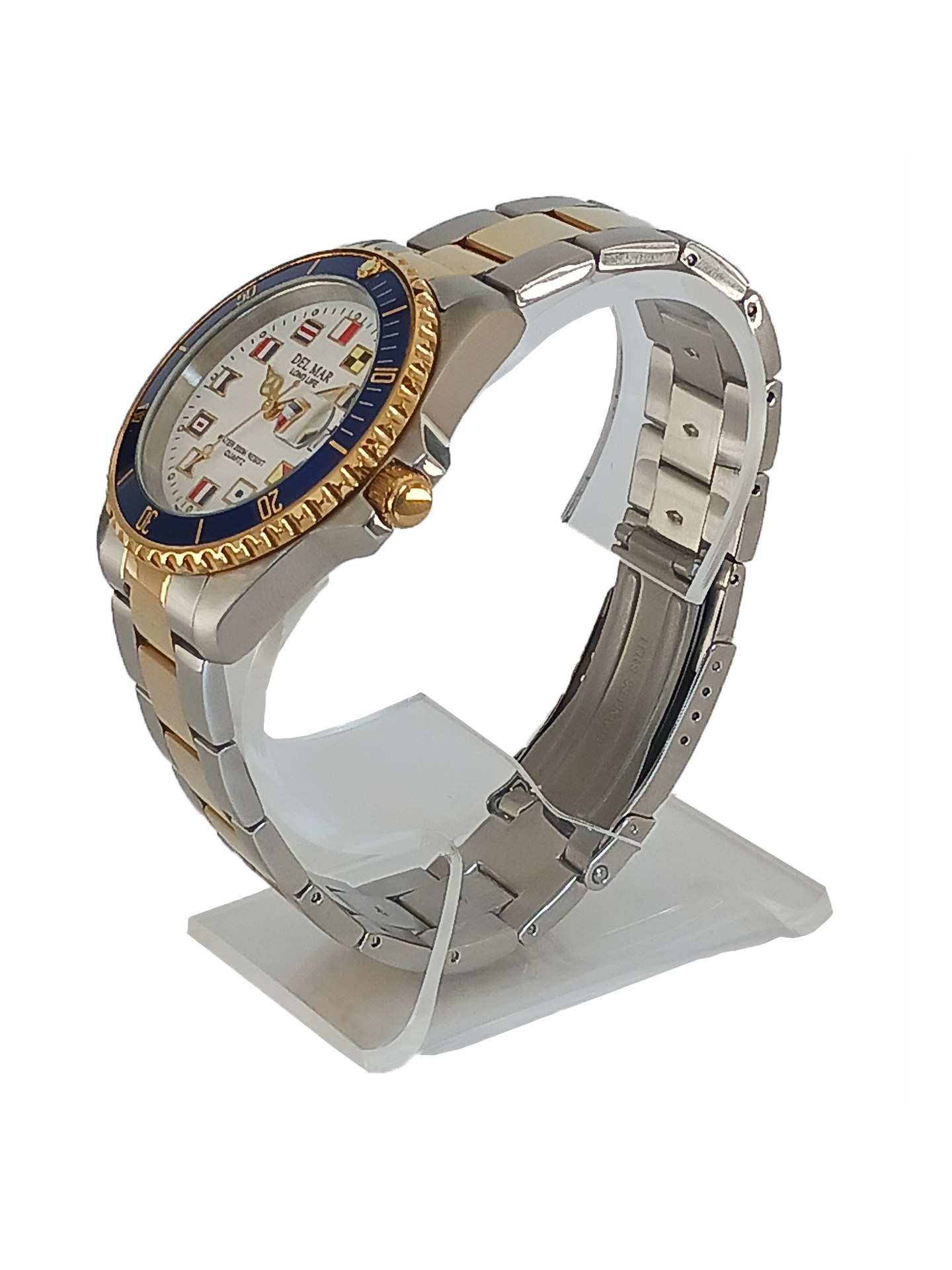 Stainless steel gold bracelet nautical watch white face Del Mar