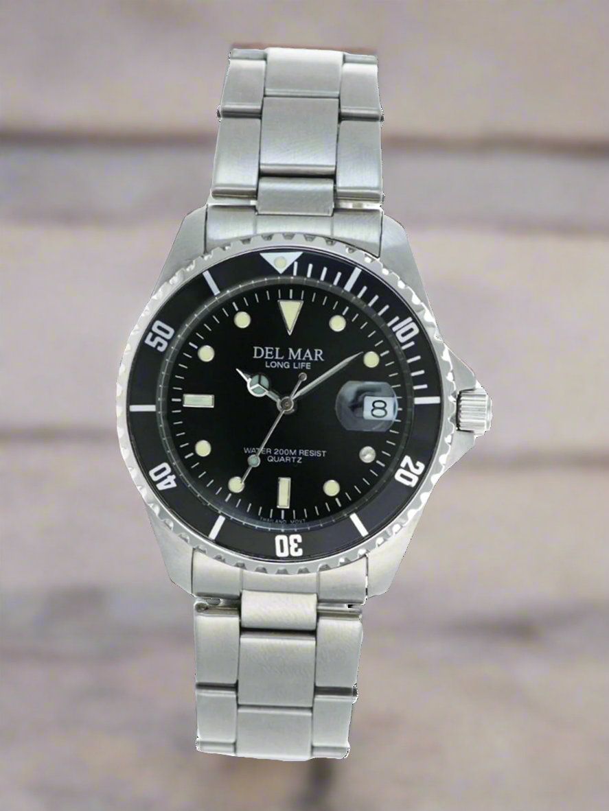 Del Mar Coronado His & Hers Black Dial Watch Set | Classic Stainless Steel