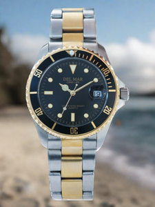 Del Mar Watch Men's Long Life Classic Coronado Two-Tone Black Face & Bezel Watch