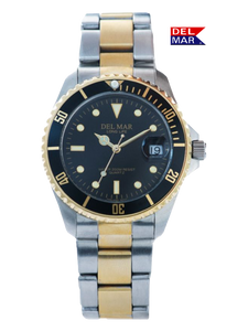 Del Mar Watch Men's Long Life Classic Coronado Two-Tone Black Face & Bezel Watch #50117