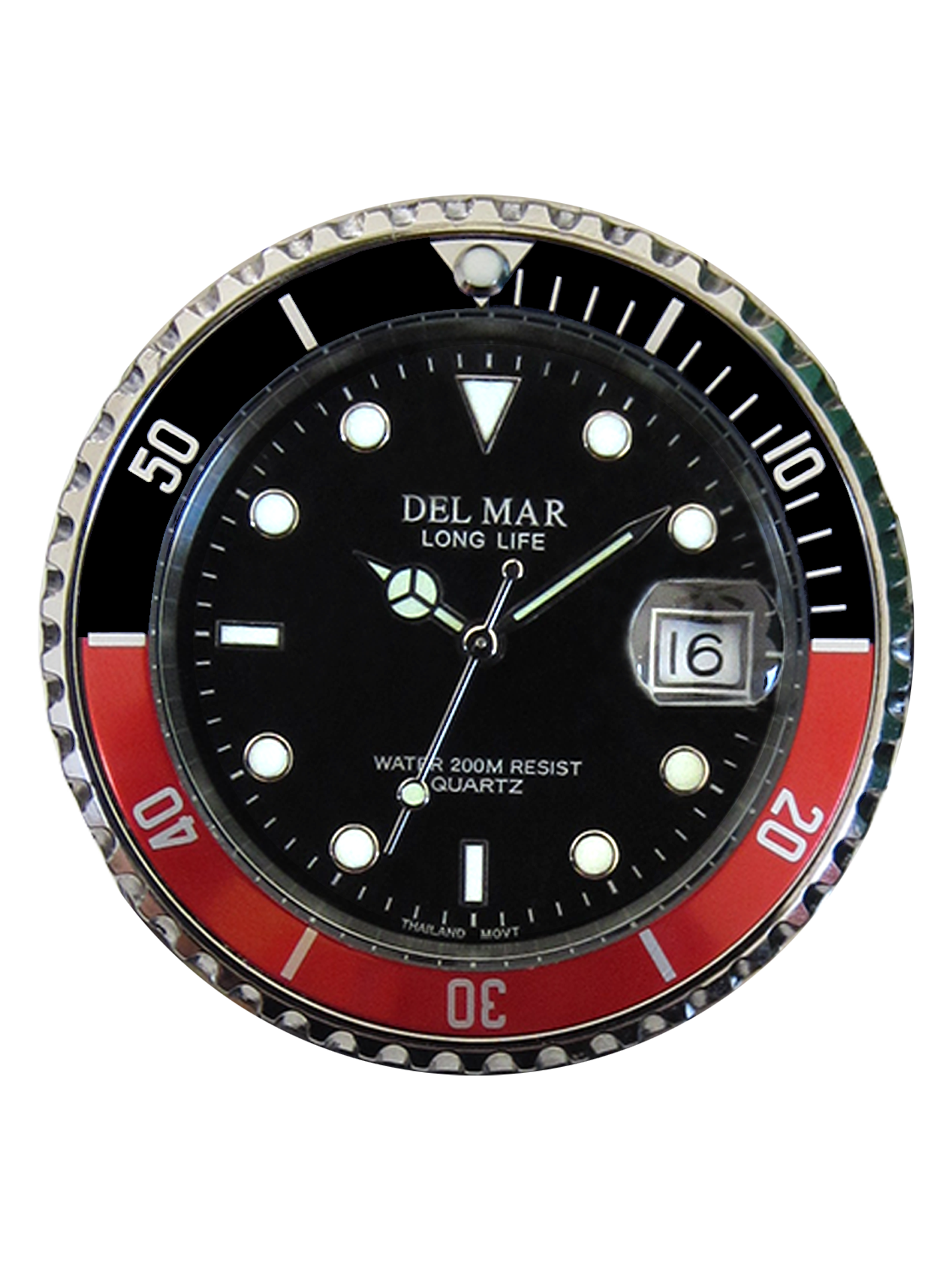 Del Mar Coronado Black Dial Red & Black Bezel Watch 50125 | Stainless Steel