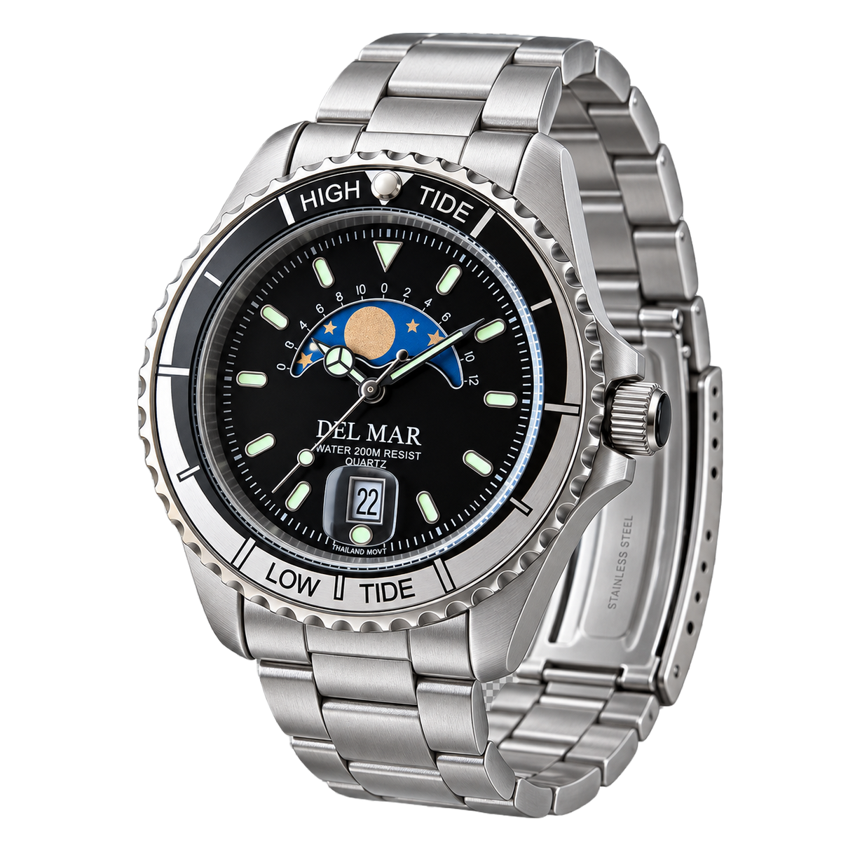 Del Mar Tide Watch – Black Dial / Stainless Steel Bracelet #50205