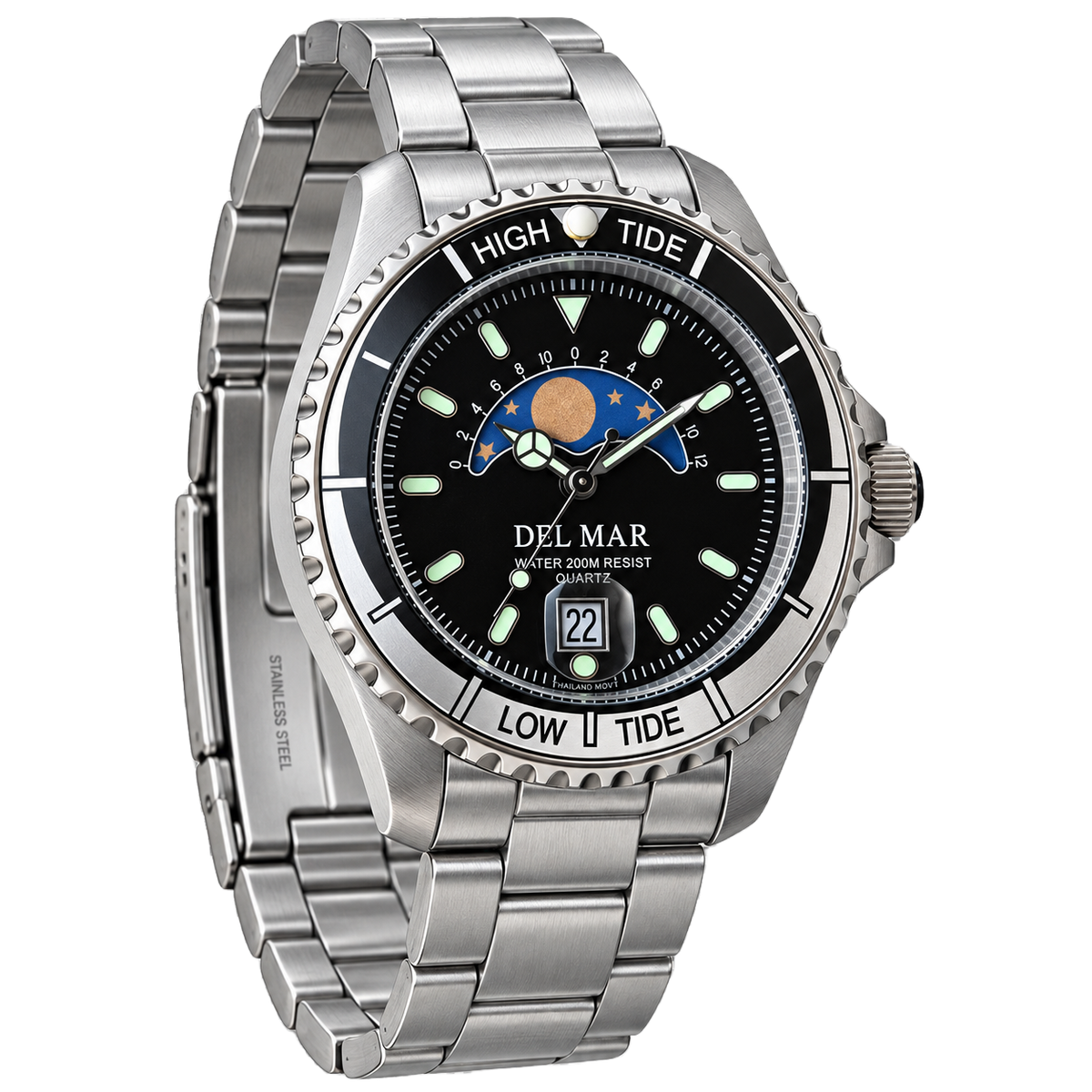 Del Mar Tide Watch – Black Dial / Stainless Steel Bracelet #50205