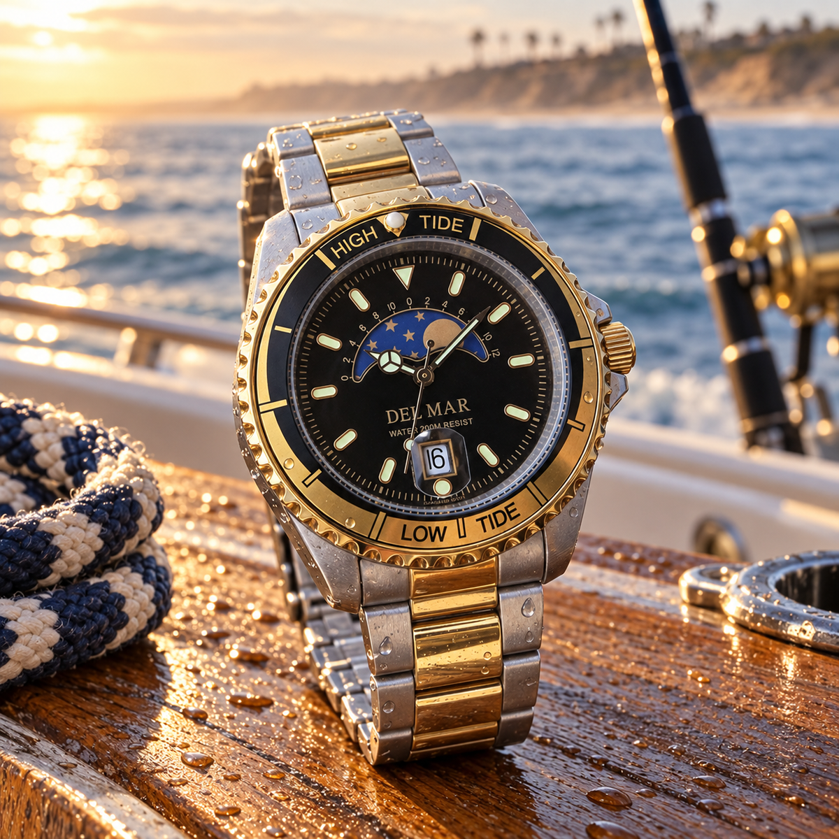 The Exclusive Tide Watch Collection from Del Mar Watches are perfect for fishing, boating, river sports and more.