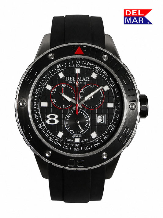 The Del Mar Black 3-eyed Chronographic Watch appeals to Teens and Men. From Sporty to the Office.