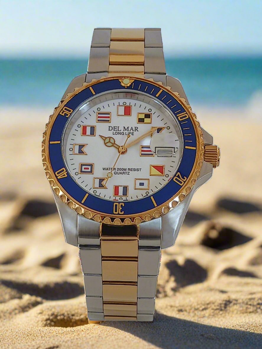 Del Mar maritime watch white dial gold silver bracelet