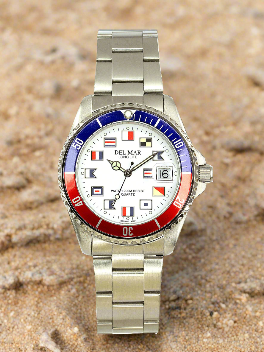 Del Mar maritime watch white face nautical flags