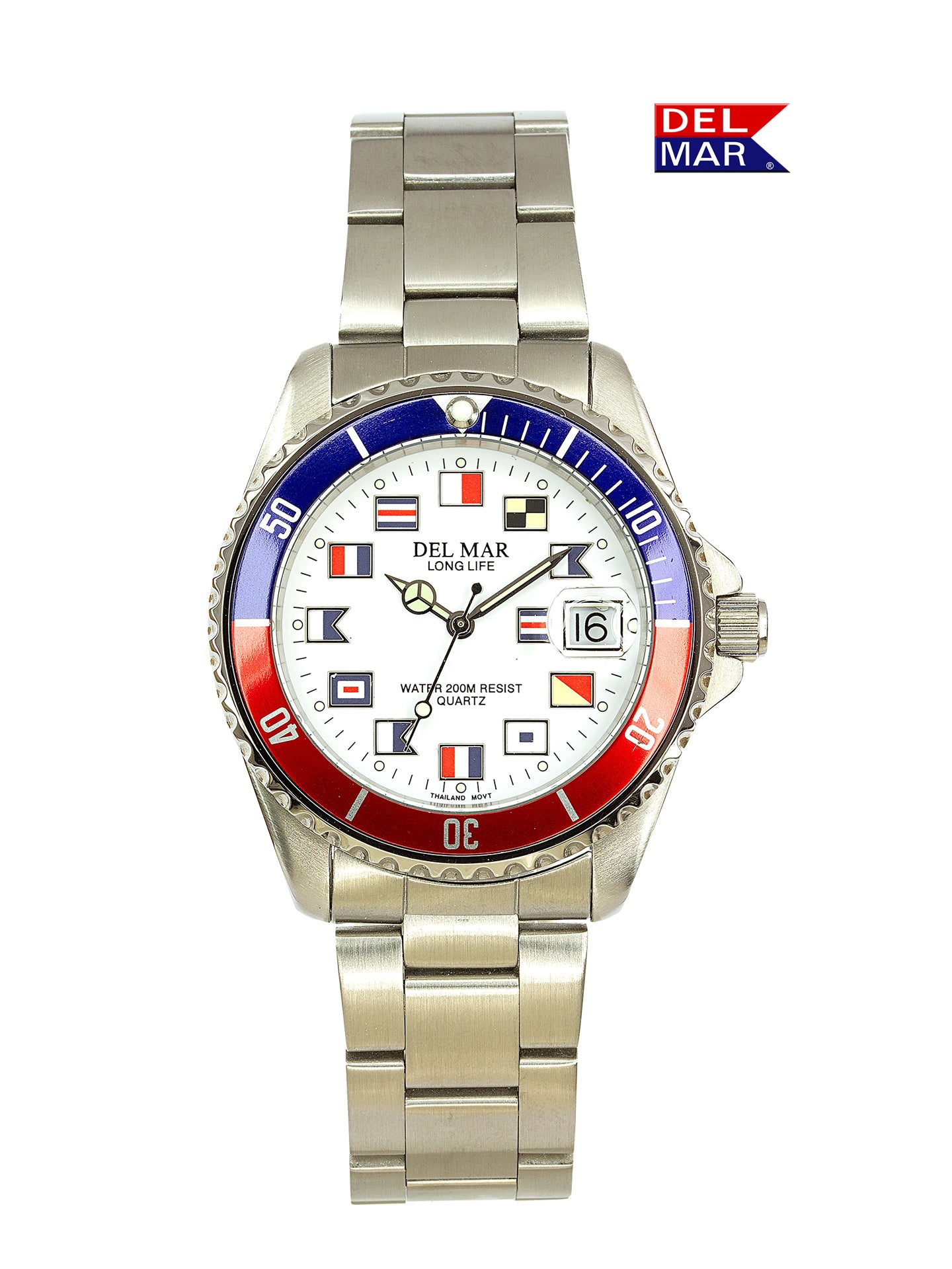 Del Mar Nautical 200 blue red bezel white dial watch 50257
