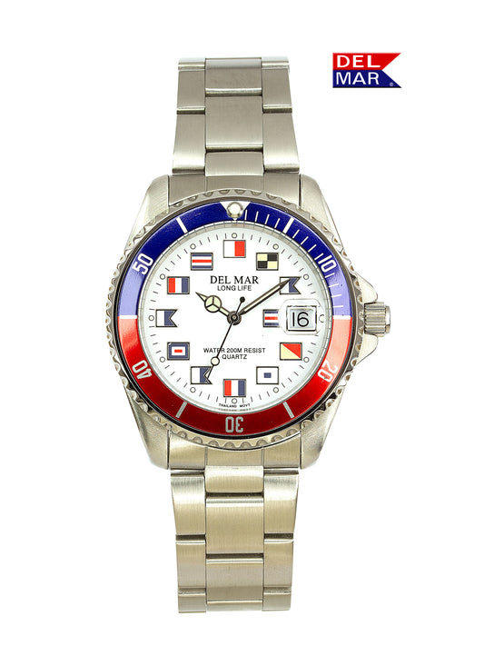 Del Mar Nautical 200 blue red bezel white dial watch 50257