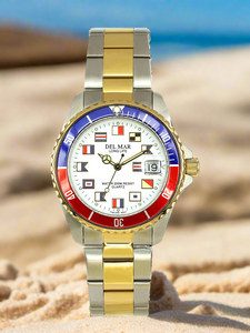 Men's Long Life Nautical Blue & Red Bezel Watch #50258