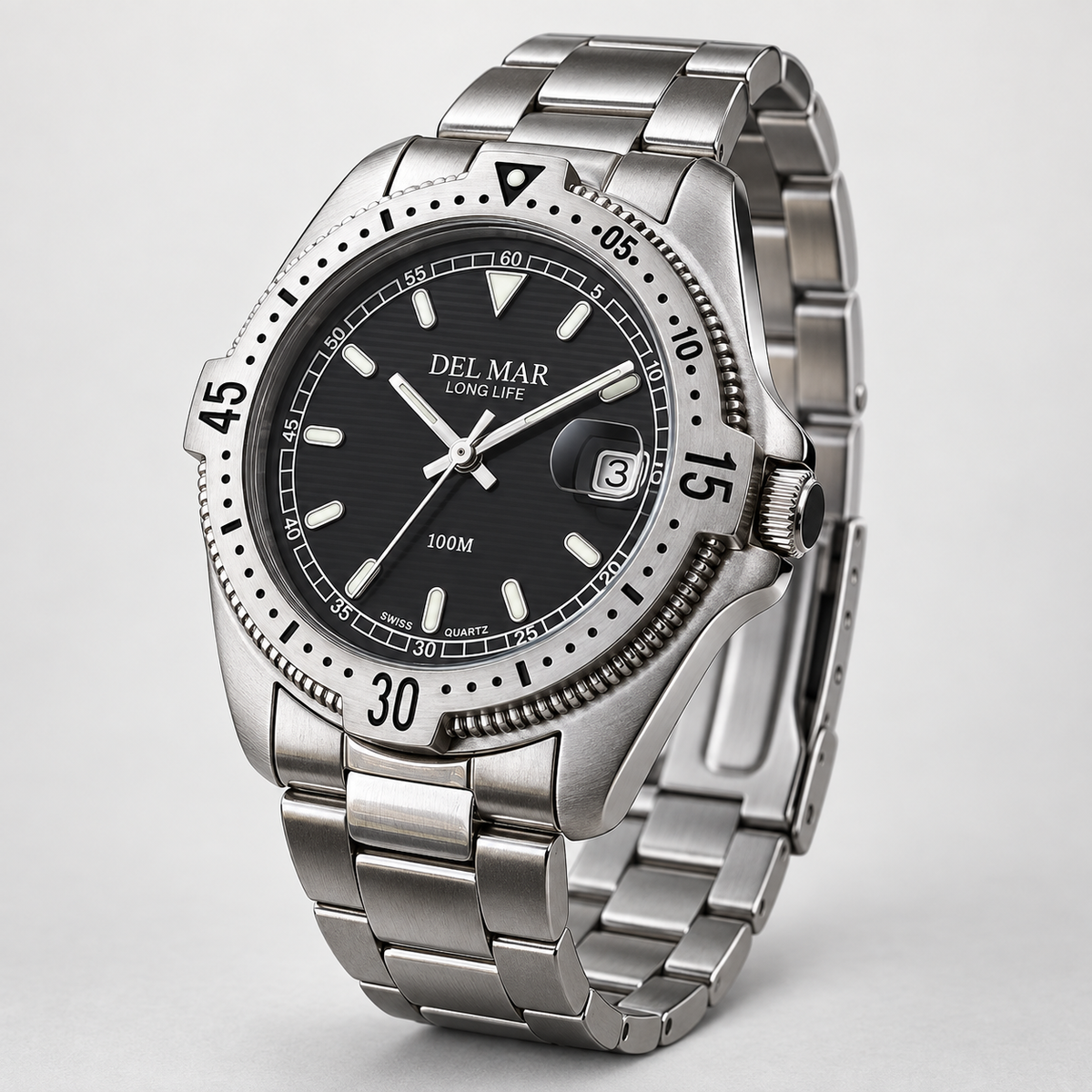Del Mar Men’s Admiral Stainless Steel Black Dial Watch #50275