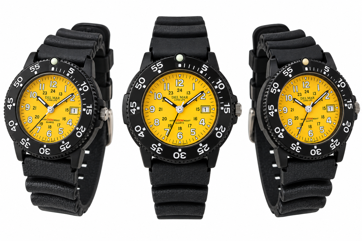The women's Sand Key 50281 analog wristwatches with a bright yellow dial shows the watch of side to side
