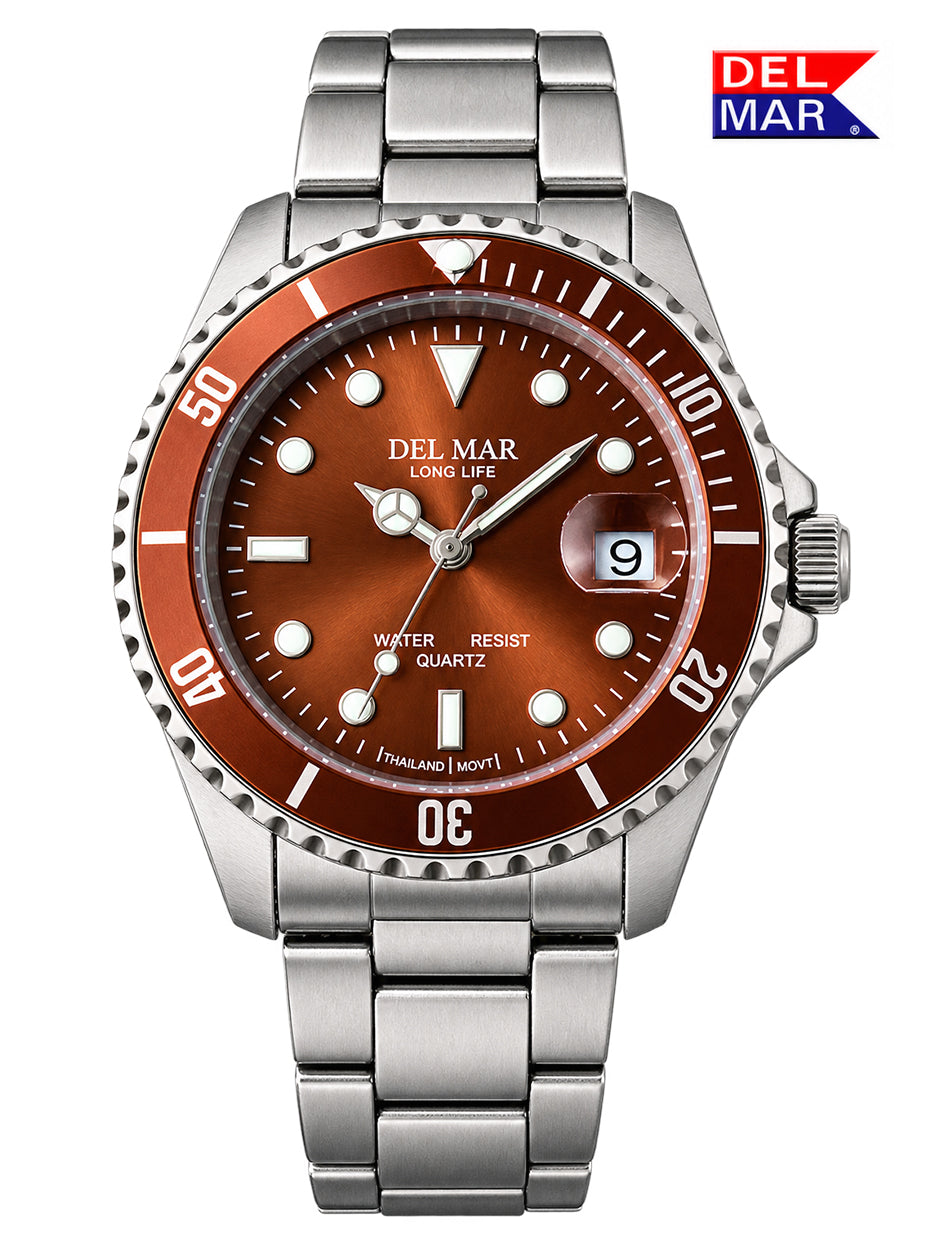 Dress up your style with the Del Mar Coronado Watch with a Bronze Dial to reflect the light teamed up with the signature stainless steel bracelet with a safety closure and snap. 200 M rated water resistant.