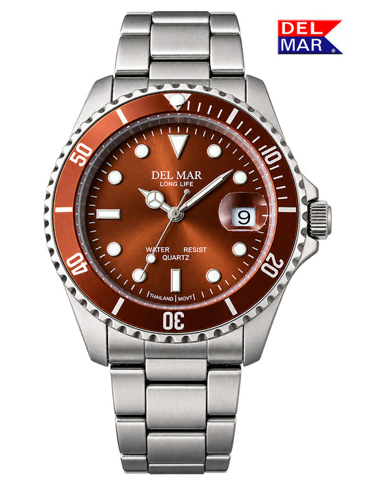 Dress up your style with the Del Mar Coronado Watch with a Bronze Dial to reflect the light teamed up with the signature stainless steel bracelet with a safety closure and snap. 200 M rated water resistant.